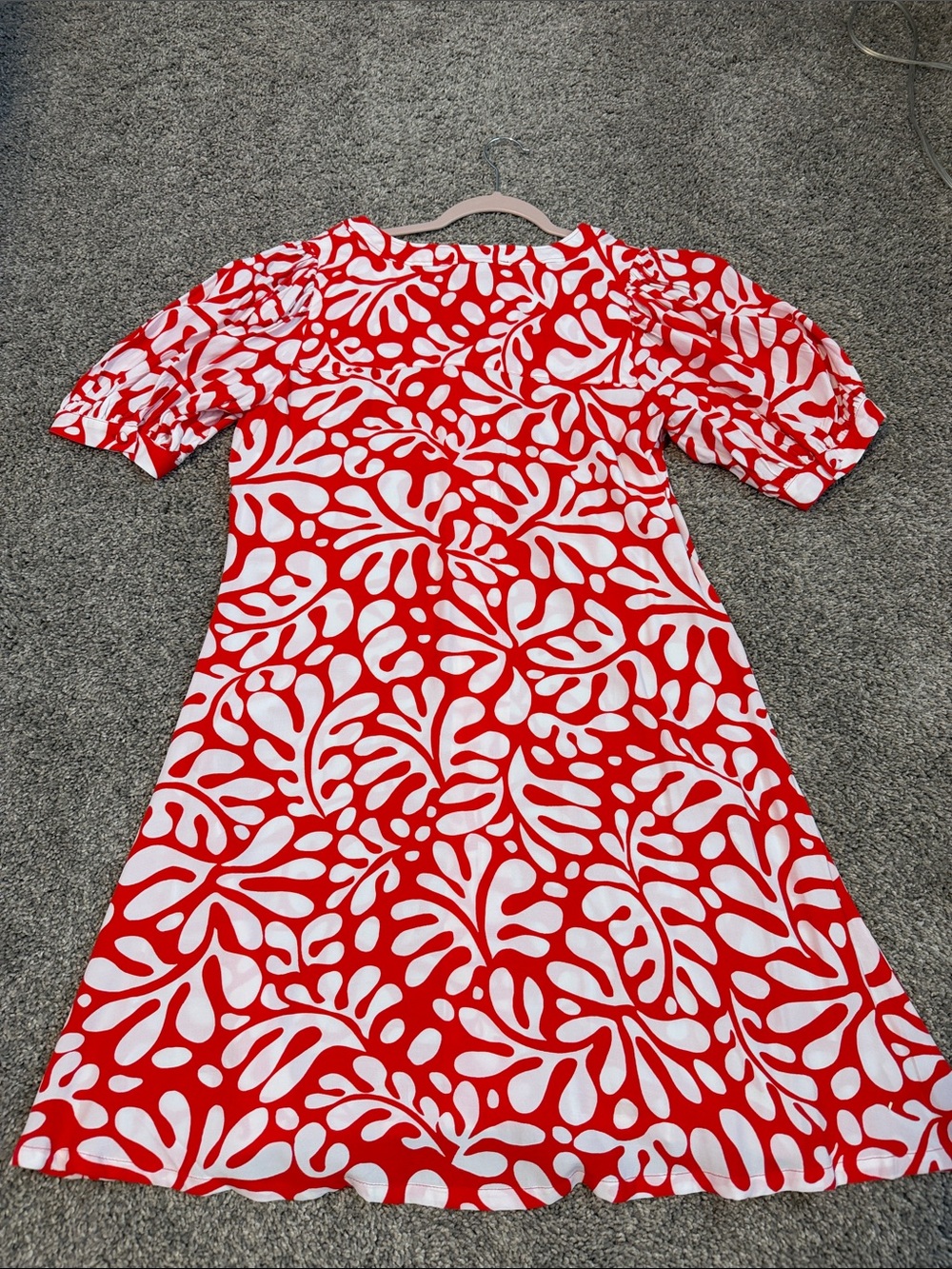 LOFT NWT Medium Reddish Orange and White Button Front S/S Dress, - Picture 6 of 6